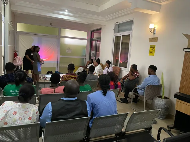 Staff of the Doron Medical Center at a presentation during a visiting team's trip.